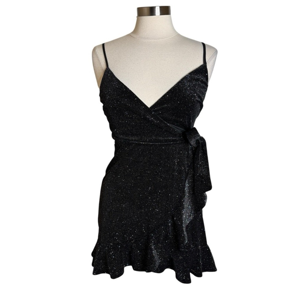 Urban Outfitters Dress Forum Shimmer Wrap Mini Dress Black Womens Small New